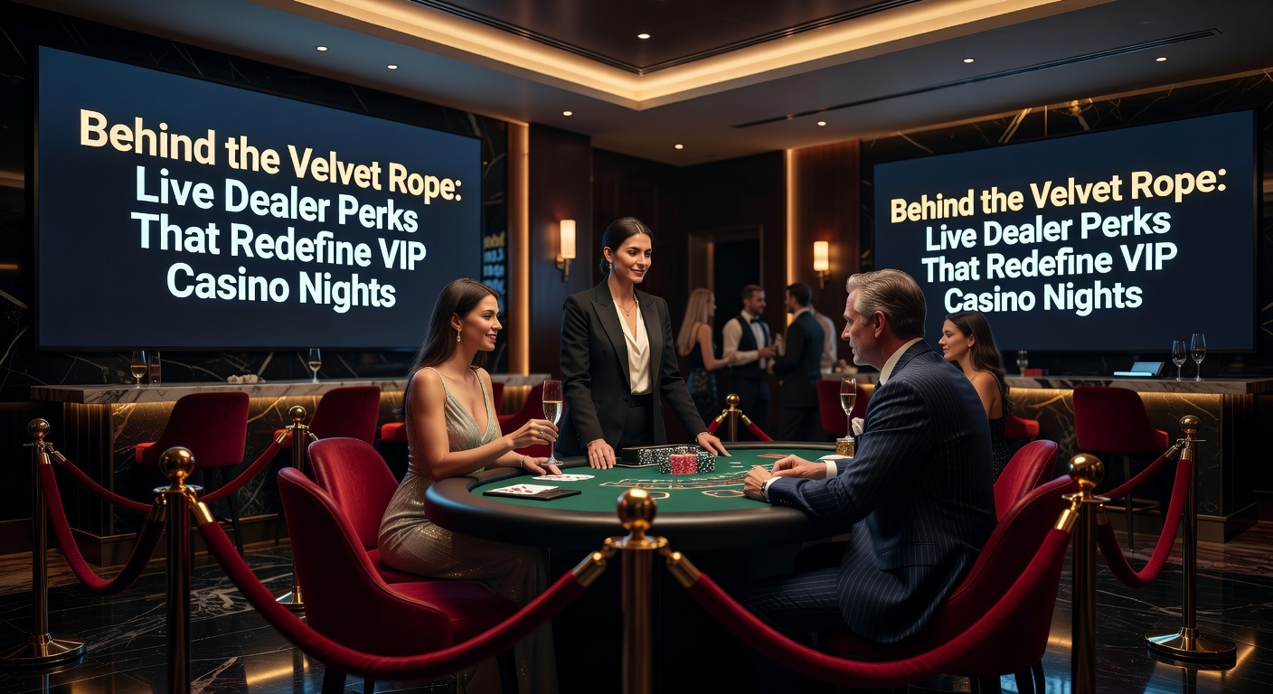 Eleganter VIP-Bereich mit Live-Dealer an einem Blackjack-Tisch, beleuchtet von gedimmtem Licht und umgeben von Highrollern in Smoking