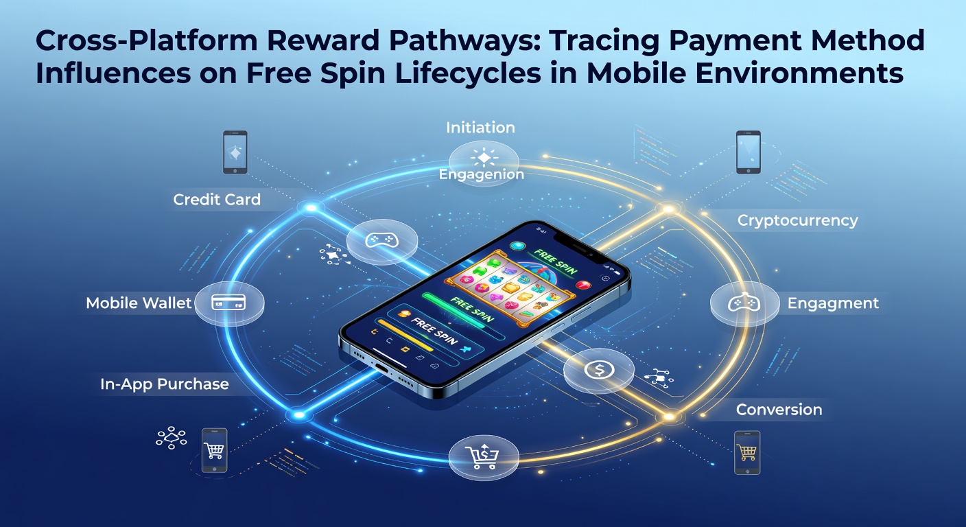 Illustration von mobilen Geräten mit vernetzten Belohnungspfaden und Free-Spin-Symbolen