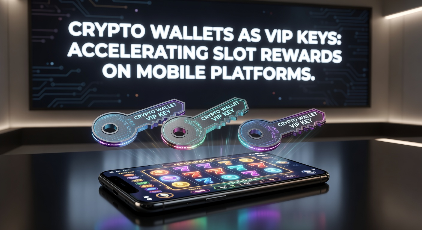 Mobilgerät mit Slot-App, Crypto-Wallet-Integration und animierten Reward-Boosts, die durch VIP-Key-Funktion beschleunigt werden