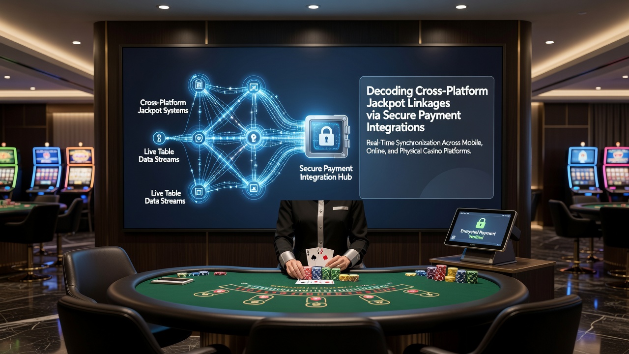 Darstellung von Echtzeit-Datenflüssen zwischen Zahlungsintegrationen und vernetzten Jackpot-Pools in Live-Tischspielen