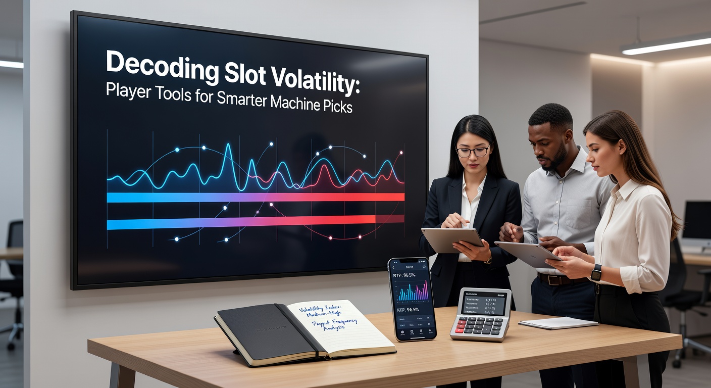 Grafik mit Volatilitätskurven, die Gewinnverteilungen bei verschiedenen Slot-Typen vergleicht, inklusive Balkendiagrammen und Liniencharts