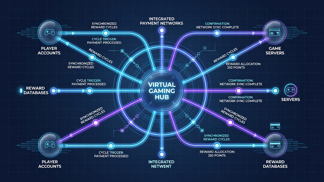 Darstellung von Transaktionspfaden und synchronisierten Belohnungen in virtuellen Umgebungen