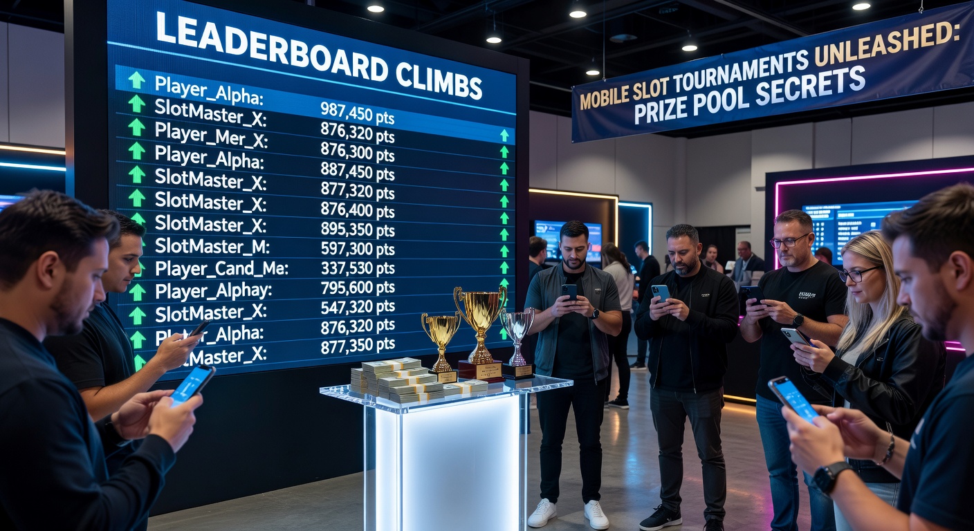 Detaillierte Grafik eines explodierenden Preispools mit Münzen, Trophäen und Leaderboard-Rängen auf einem mobilen Display