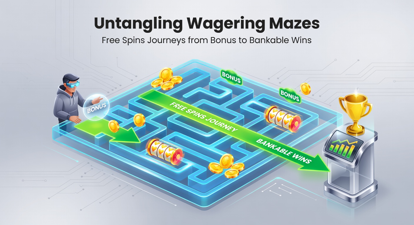 Detaillierte Infografik zu Wagering-Rechnern und Free-Spins-Beispielen, mit Pfeilen, die den Weg vom Bonusguthaben zum Auszahlungsknopf illustrieren